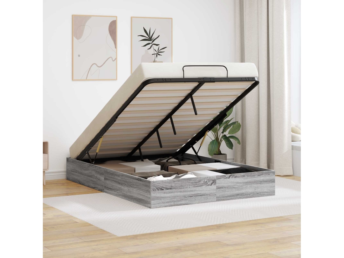 Vidaxl Estrutura de Cama Ottoman Sonoma Cinza 193 X 135 X 25 Cm
