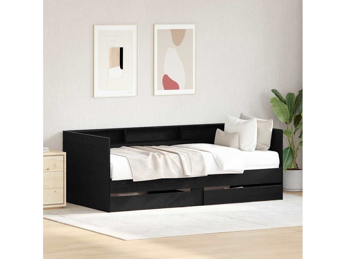 Vidaxl Sofá-camas Carvalho Preto 100 X 200 Cm Derivados De Madeira
