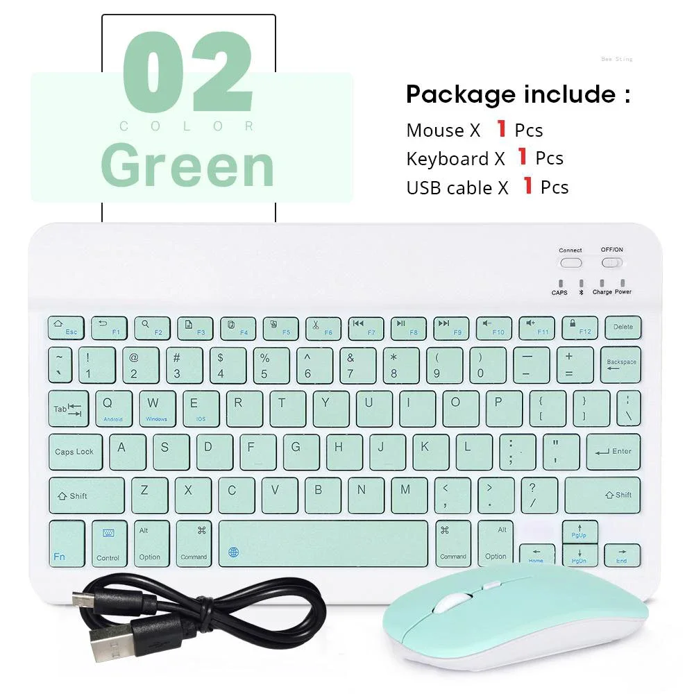 Conjunto de Teclado Sem Fio Verde Claro de 10 Polegadas para Dispositivos Ios e Android MDUG (hebraico e Inglês)