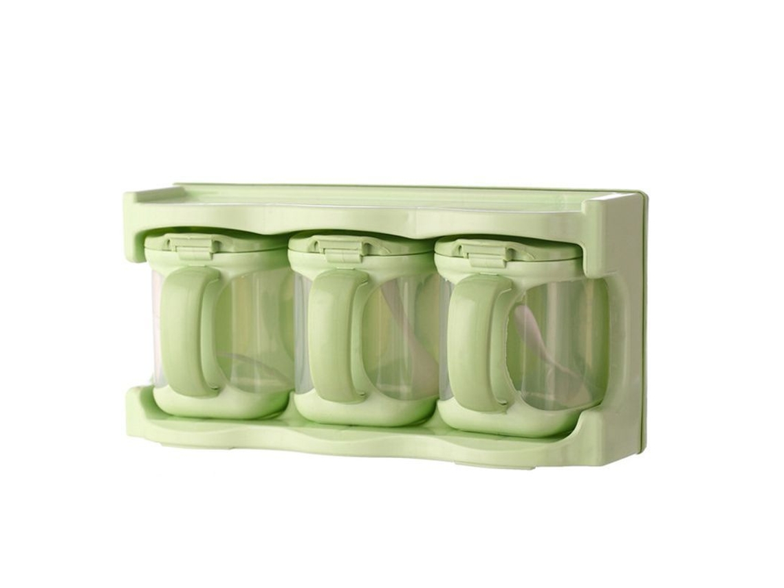 2026 caja de Condimentos Plástica Combinada Con 3 Compartimentos, Rack de Condimentos Verde para Cocina