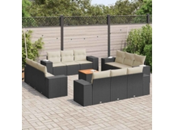 Vidaxl 13 Pcs Conjunto De Sofás De Jardim Com Almofadões Vime Pe Preto