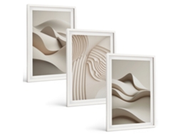 Quadros Decorativos Para Parede Ondas Abstratas Em Bege Moldura Branca Imagens Para Um Quarto Infantil Espelharte (3 Piezas De 40x60 Cm)