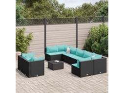 Vidaxl 10 Pcs Conjunto Sofás De Jardim C/ Almofadões Vime Pe Preto