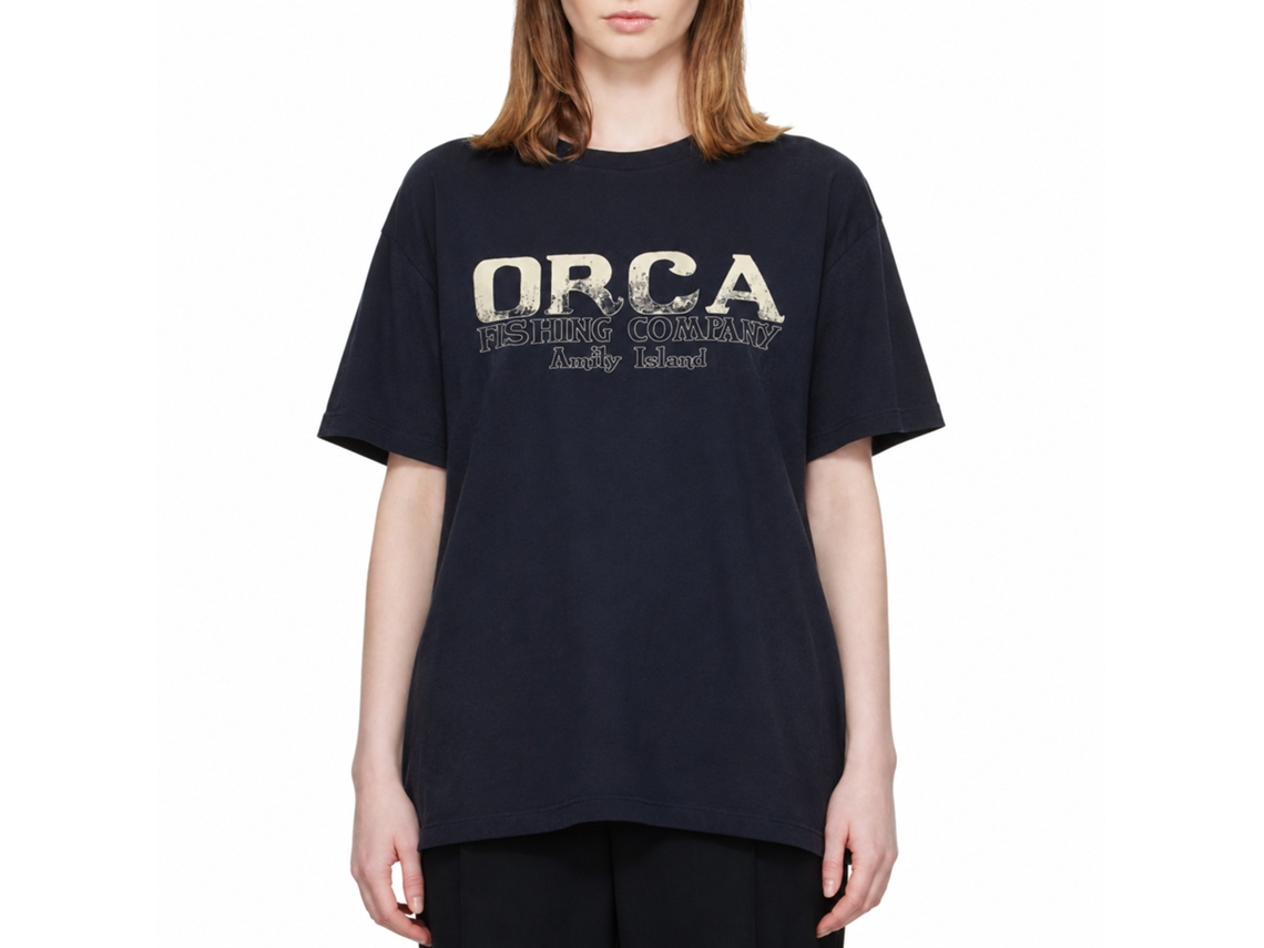 Rockinstone Jaws Movie Orca Fish Co. Navy Adult T-shirt Size:xxxl
