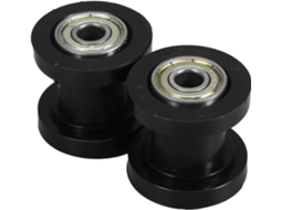 Conjunto de 2 roletes guia de corrente para motocicleta em plástico e aço.