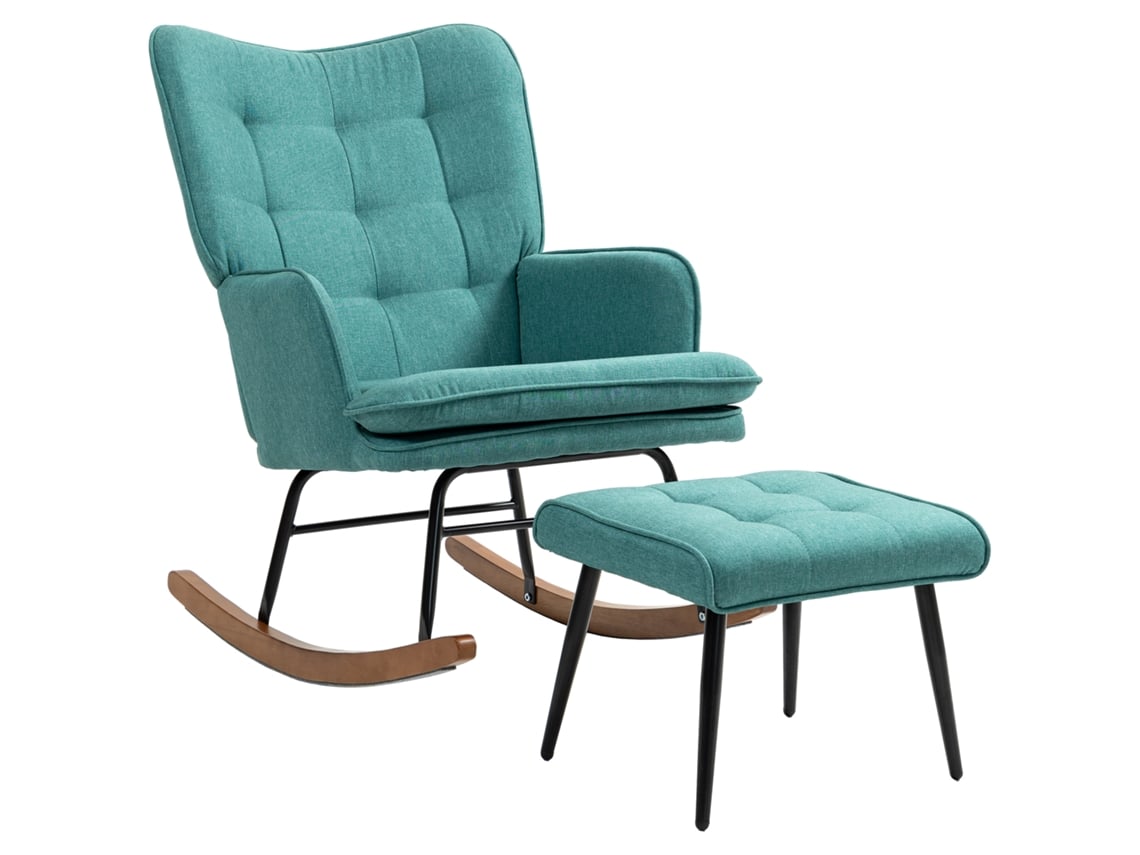 Poltrona Baloiço, Apoio para os Pés, Almofada Acolchoada, Anti Tombo, 64x89x90 Cm, Verde ORBITRA COMMERCE