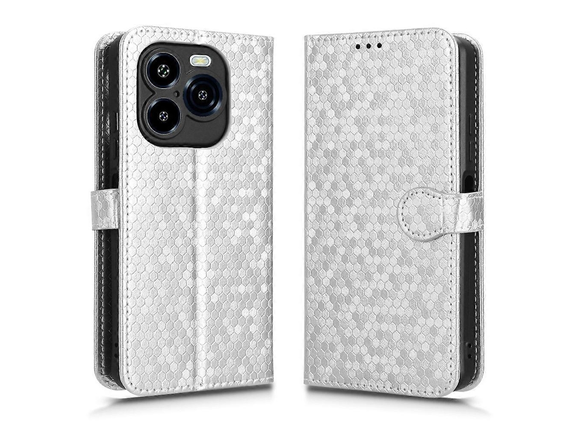 Capa Tipo Carteira Tkdaddy Para Oukitel C65 Pro / C65 Com Estampa De Bolinhas E Couro Sintético, Com Alça De Pulso, Prateada