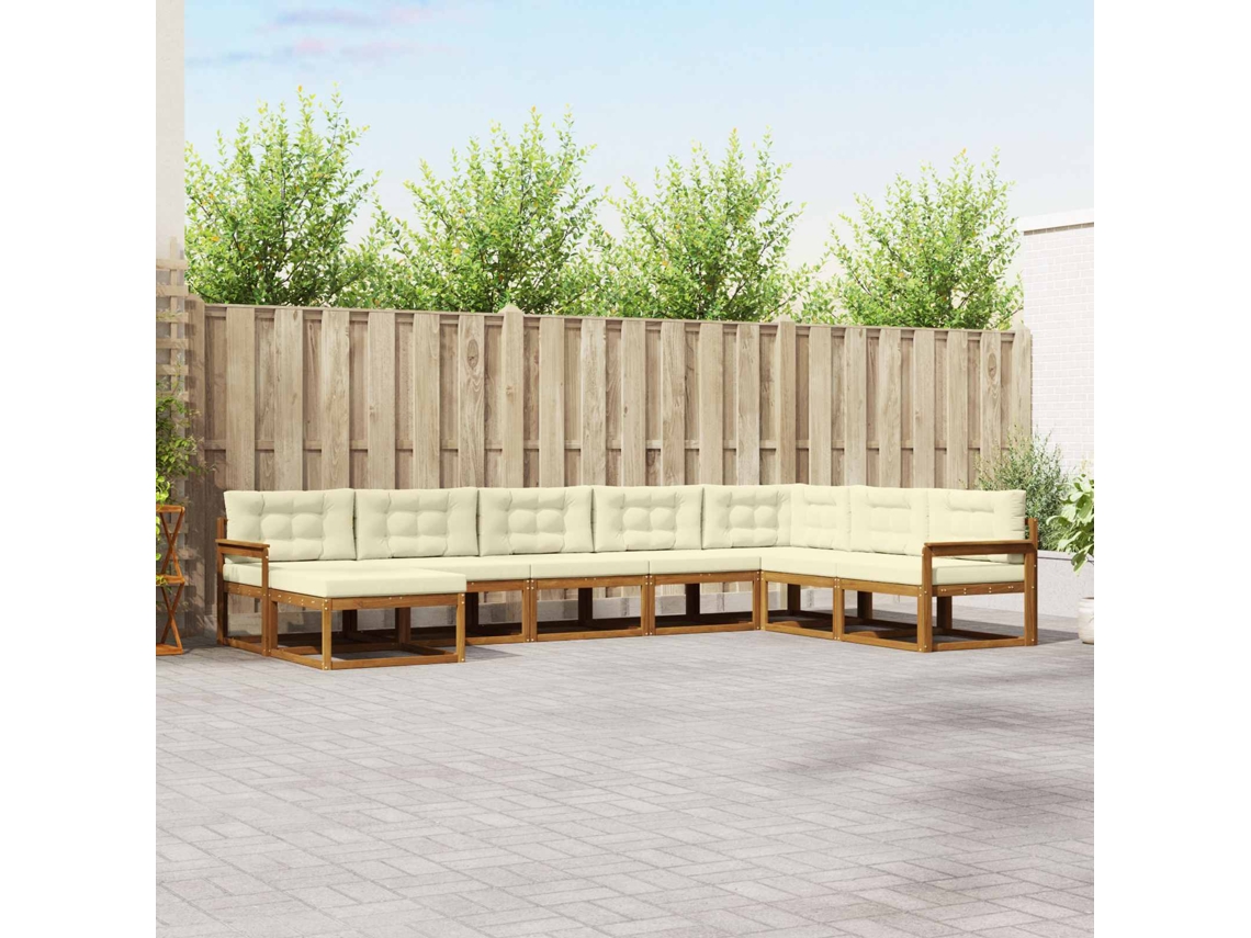 Vidaxl Conjunto De Sofás Para Exterior 8 Unid. Natural E Creme