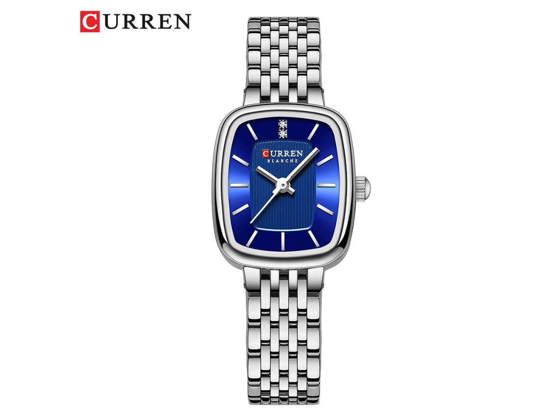 Relógio Feminino Quadrado À Prova D'água (branco E Azul), Modelo Simples E Casual.