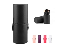 Estojo de Couro Pu Portátil para Pincéis de Maquilhagem Grande 20x8cm Preto