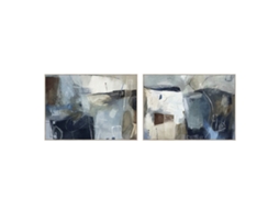 Pintura Home Esprit Azul Marinho Abstrato Moderno Com Relevo 140 X 4 X 100 Cm (2 Unidades)