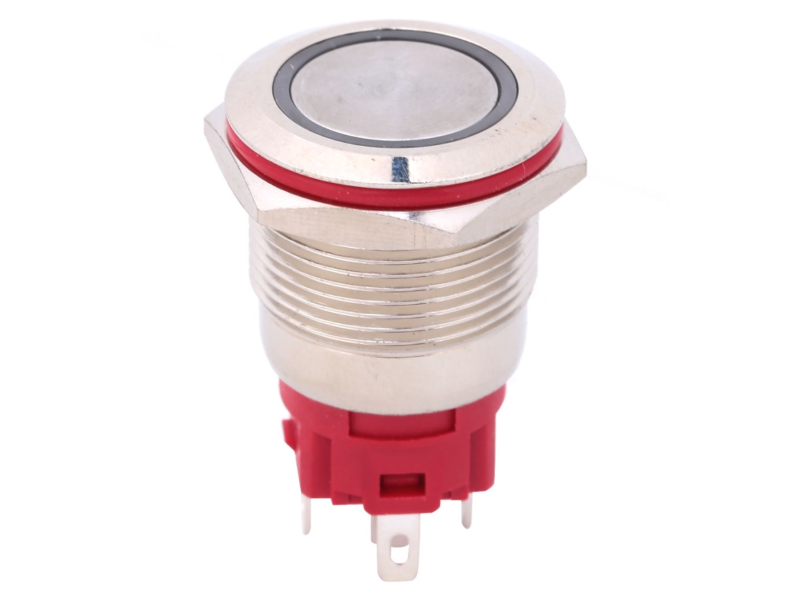 Interruptor De Botão De Pressão Metal Auto-bloqueio 9~30v Dc 19mm 1no 1nc Com Anel De Luz Cabeça Plana