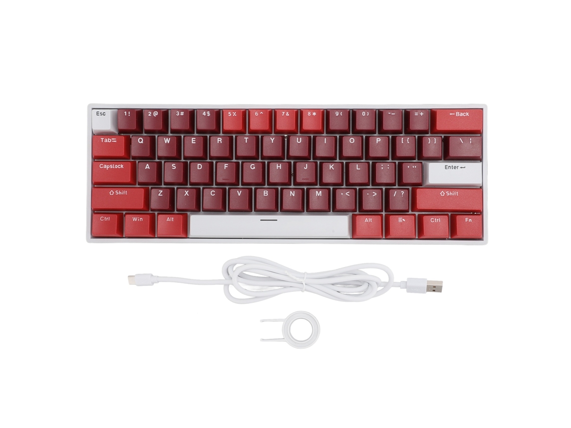Teclado Gamer Sem Fio RGB 61 Teclas Switch Vermelho Efeitos de Luz Múltiplos