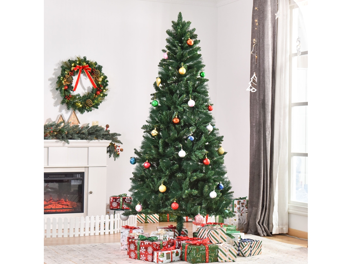 Albero Di Natale 210cm Artificiale Pieghevole Con Base Rimovibile, 1064 Rami, In Pvc E Acciaio, Verde