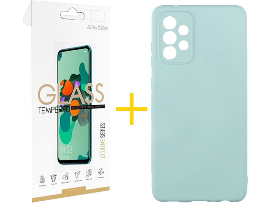 Capa e Película de Vidro Samsung Galaxy A32 5G SKYHE Silicone Líquido Verde Água