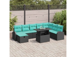Vidaxl Conjunto De Sofá De Jardim 9 Unid. Preto Vime Pe