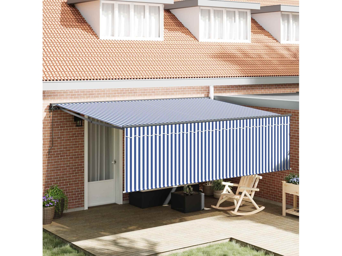 Vidaxl Toldo Retrátil Azul E Branco 400 × 300 Cm Poliéster E Alumínio