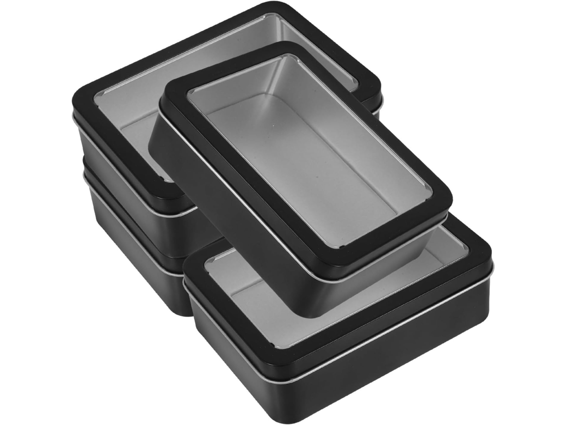 Conjunto de 4 Recipientes Retangulares Metal para Armazenamento, Feitos Folha Flandres com Janela CHABERLU