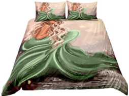Capa de Edredom Estampa Sereia e Flor em Microfibra Fronha 220 X 240 Cm, 50 75 Cm 50 X 75 Cm