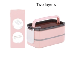 Caixa Bento para Adultos e Crianças Caixa Bento com Talheres-Lancheira Dupla Camada Rosa 1400Ml Medidor