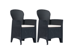 Vidaxl Cadeiras Jardim + Almofadão 2pcs Plástico Antracite Aspeto Vime