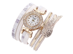 Relógio de Pulso Feminino com Pulseira Pu e Pedras Rhinestones Mostrador Redondo Quartzo
