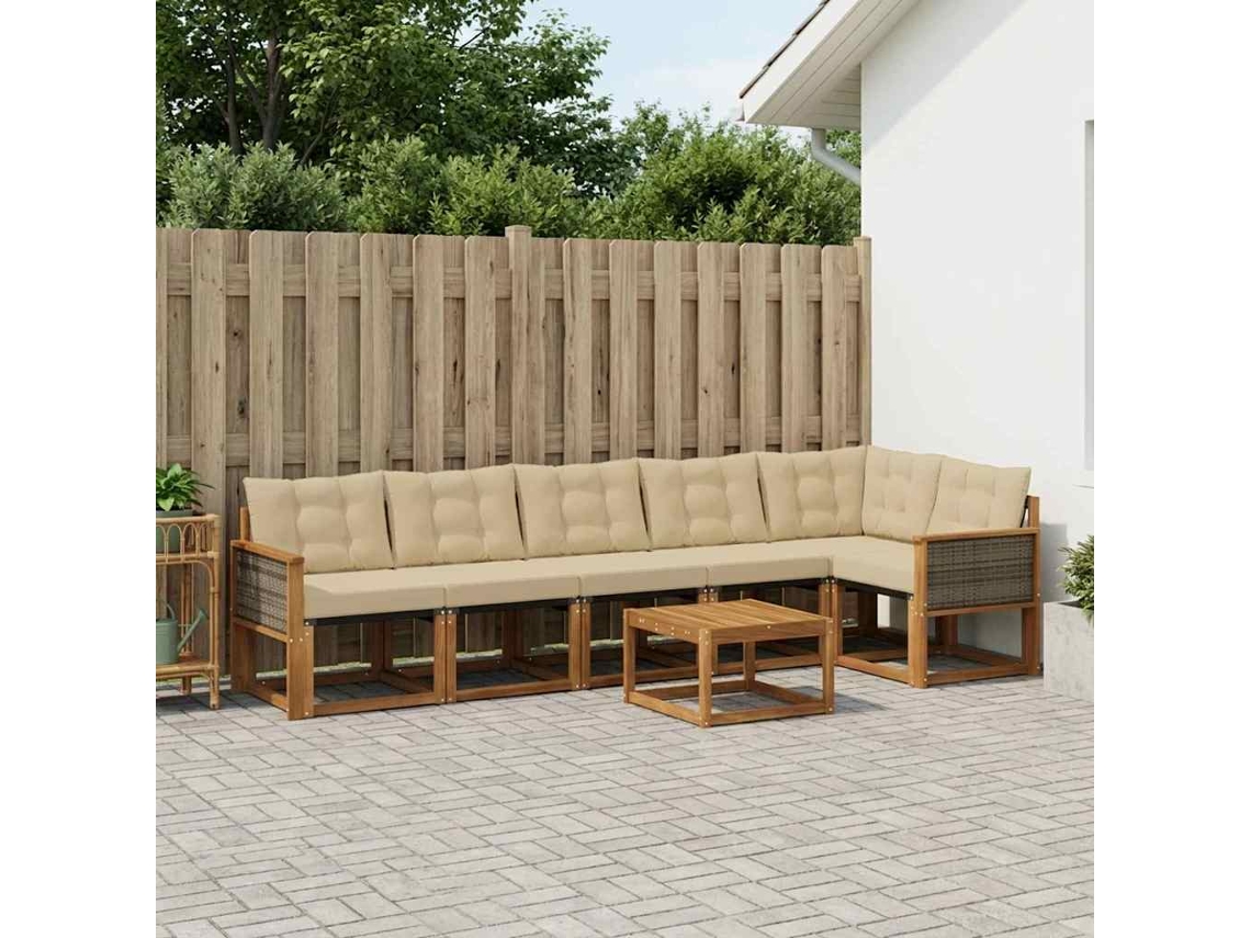Vidaxl Conjunto De Sofás Para Exterior 7 Unid. Natural E Bege