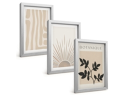 Conjunto De Pinturaspadrões Abstratos De Plantas Moldura Prateada Quadros Para A Sala De Estar Espelharte (3 Peças 20x30 Cm)
