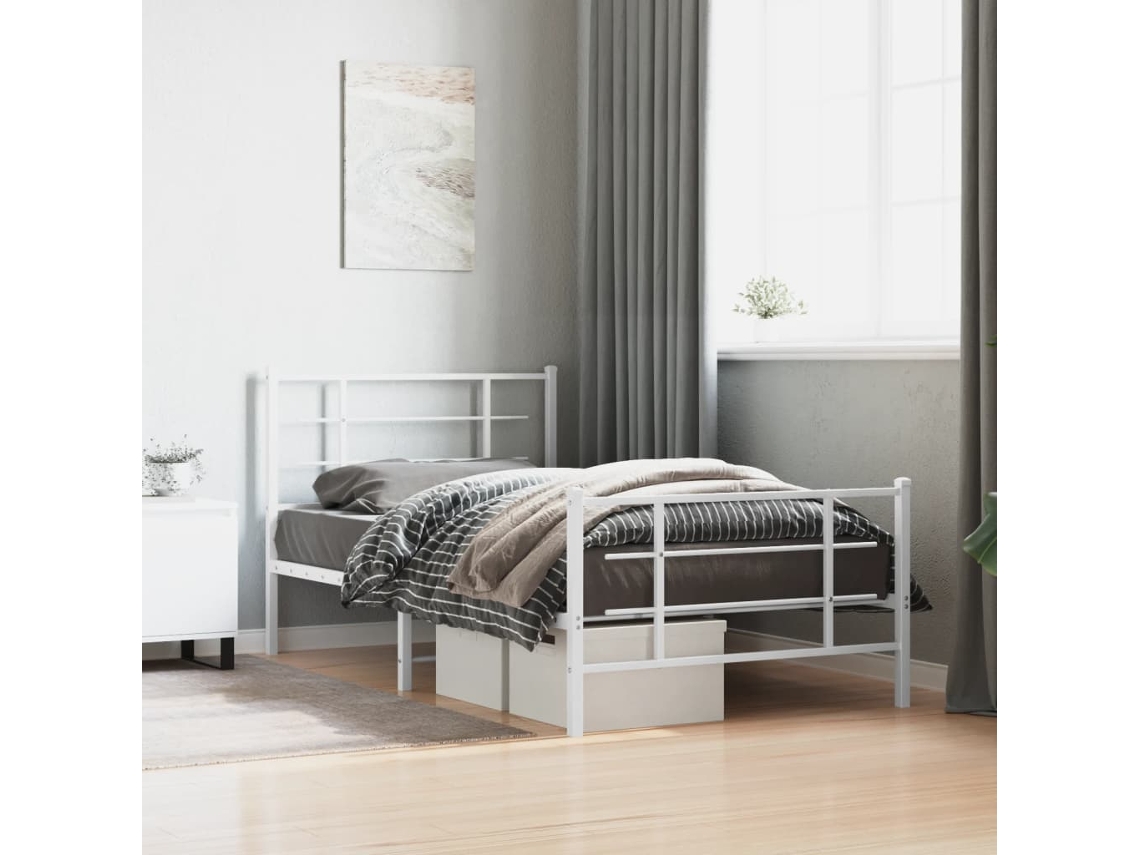 Vidaxl Estrutura De Cama Com Cabeceira E Pés 100x200 Cm Metal Branco