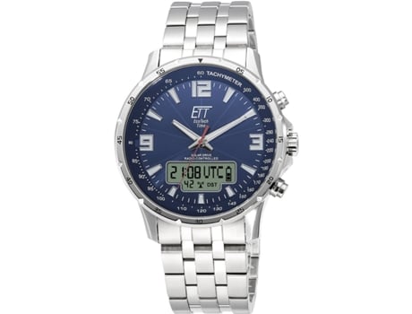 Relógio masculino prata aço inoxidável profissional controlado por rádio Egs-11552-31M ETT ECO TECH TIME
