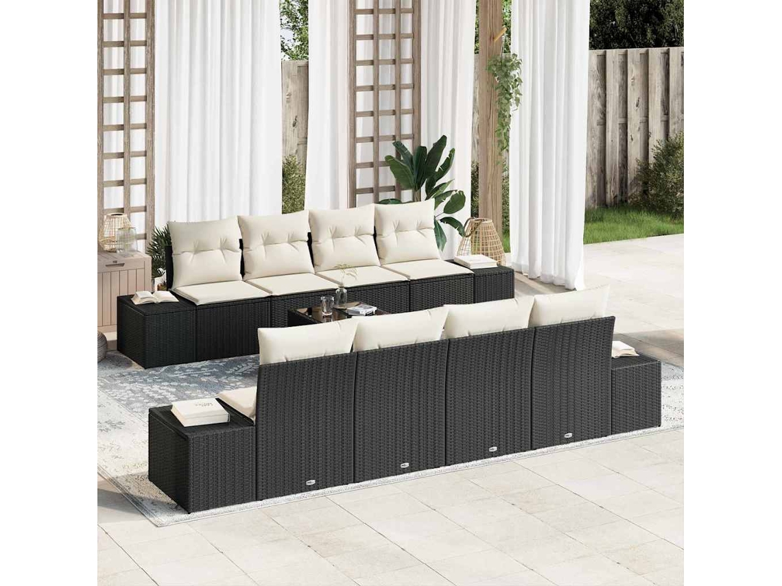 Vidaxl Conjunto De Sofá De Jardim 8 Unid. Preto E Creme Vime Pe