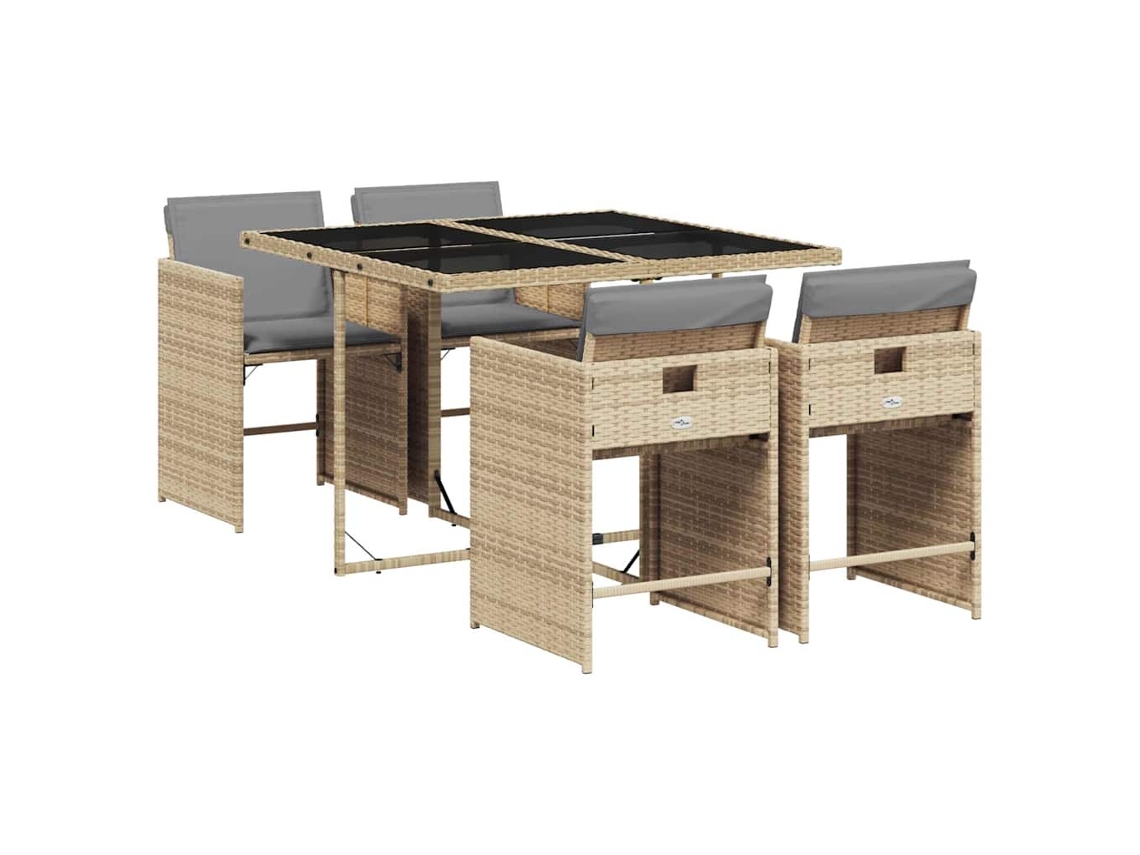 Conjunto de 5 Jantar para Jardim com Almofadões Vime Pe Bege Misturado MAISON EXCLUSIVE