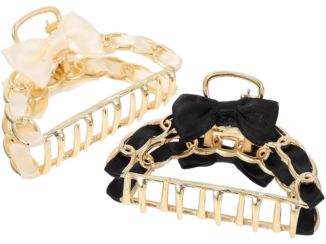 Conjunto de 2 presilhas de cabelo grandes em metal, com um formato elegante e sofisticado de laço.