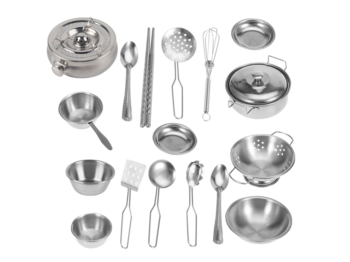 Walshlxq 18 Peças de Brinquedos de Cozinha em Aço Inoxidável Conjunto de Utensílios e Panelas para Meninas e Meninos Presente