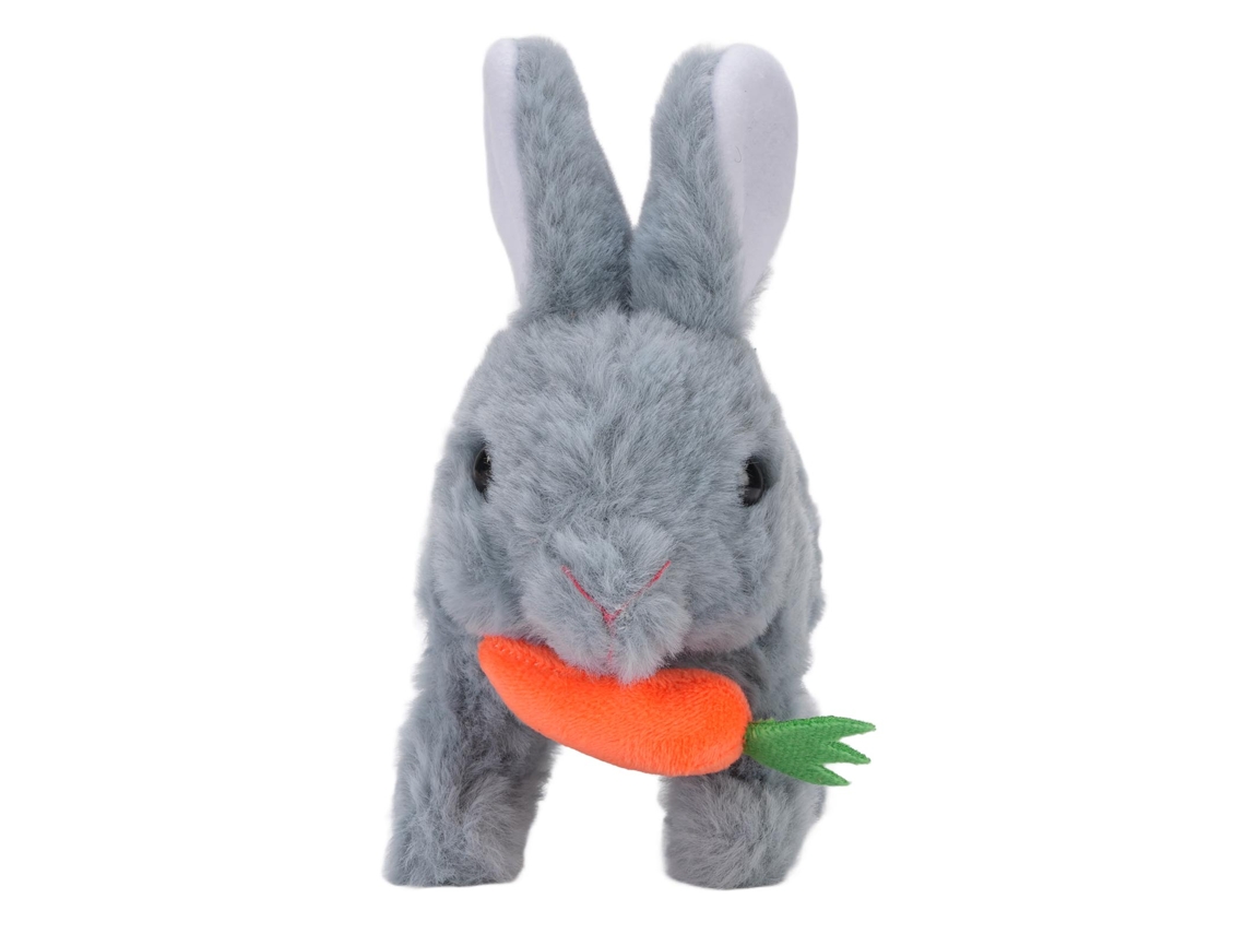 Primerox brinquedo de Coelho Elétrico Pelúcia Realista com Pulo e Som para Interação Pais e Filhos Cinza