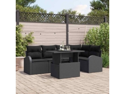 Vidaxl Conjunto De Sofá De Jardim Com Almofada 6 Pcs Preto Vime Pe