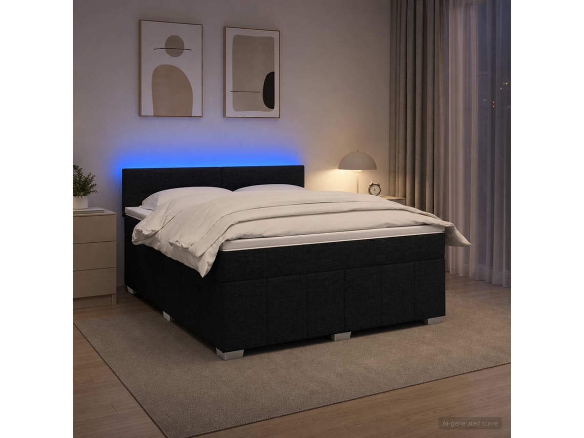 Vidaxl Cama Box Spring Com Colchão Preto 180 X 200 Cm Tecido