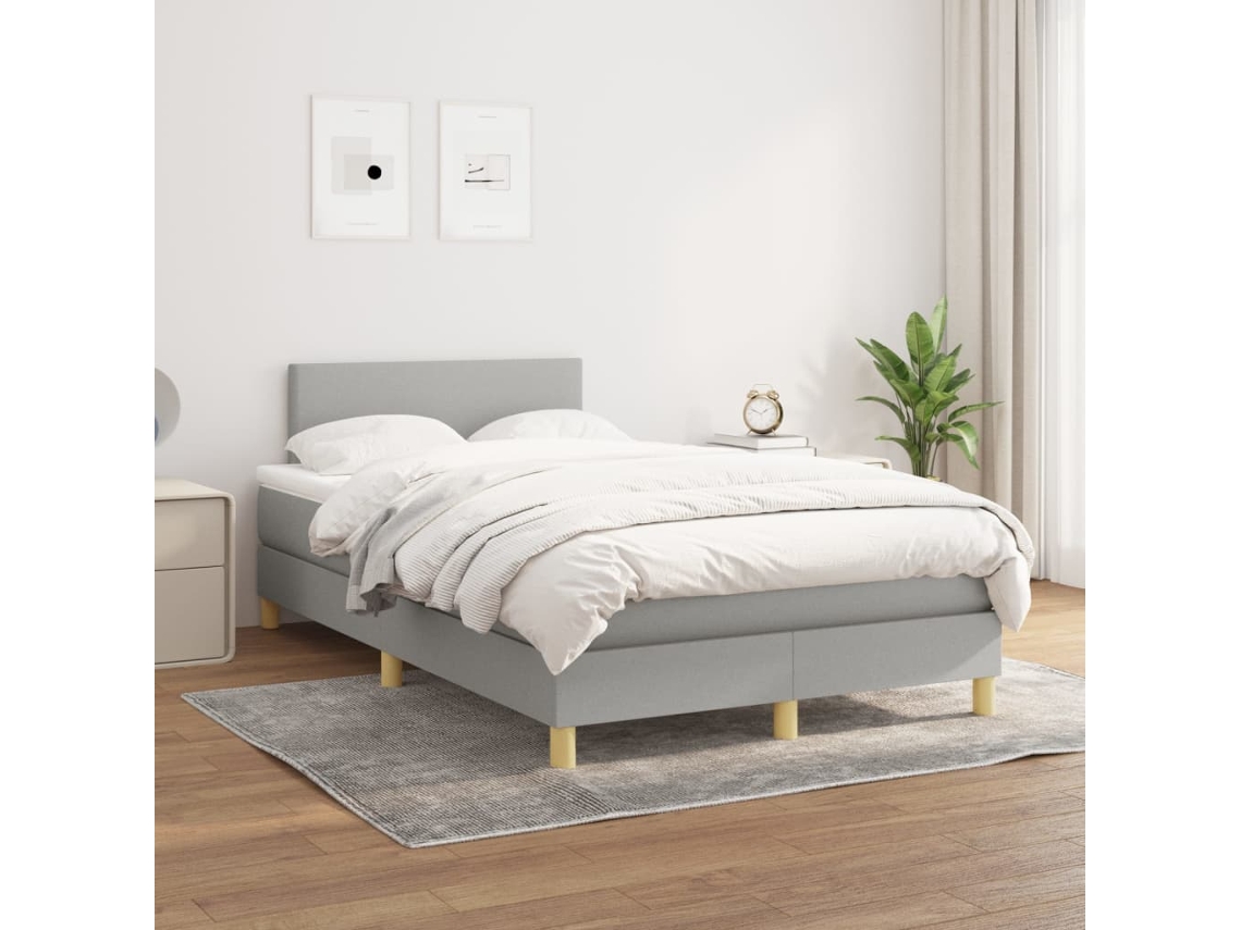 Vidaxl Cama Com Molas/colchão 120x200 Cm Tecido Cinza-claro