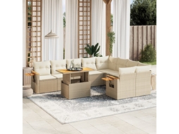 Vidaxl 10 Pcs Conjunto De Sofás P/ Jardim Com Almofadões Vime Pe Bege