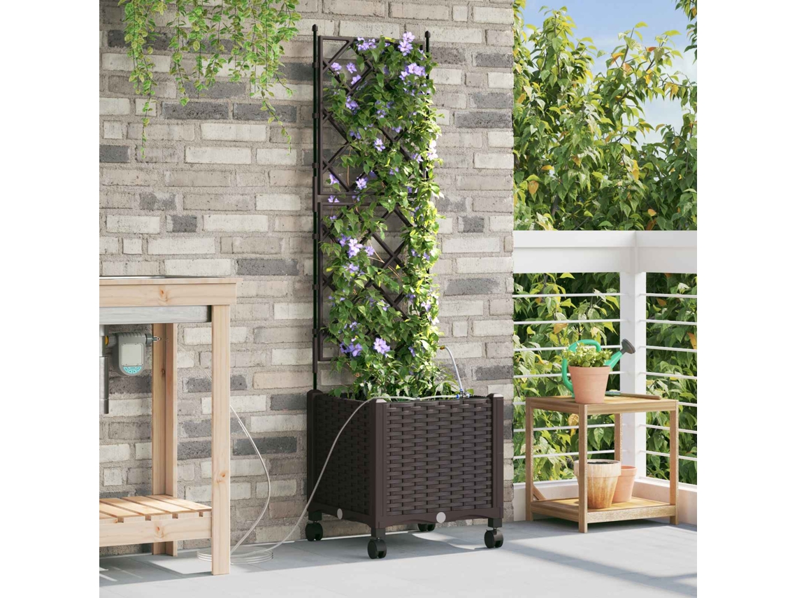 Vidaxl Jardineira Com Irrigação E Rodas Castanho 40 X 40 X 148 Cm Pp