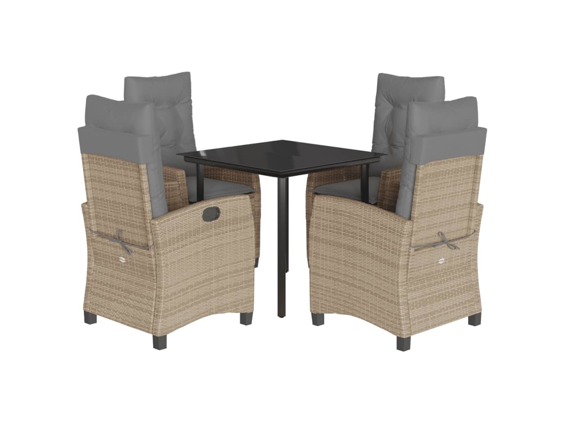 Conjunto de 5 Jantar para Jardim com Almofadões Vime Pe Bege Misturado MAISON EXCLUSIVE