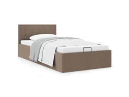 Vidaxl Cama Hidráulica C/ Arrumação 100x200cm Tecido Cinza-acastanhado