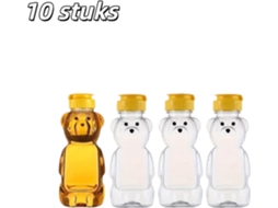 Conjunto De 10 Frascos‑urso Transparentes De 240 Ml Em Plástico, Com Tampa Flip Amarela, Ideal Para Mel, Molhos, Xaropes E Sucos