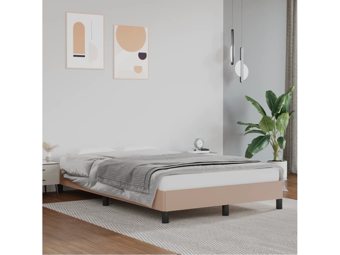 Vidaxl Estrutura De Cama Sem Colchão 120x190cm Couro Artif. Cappuccino