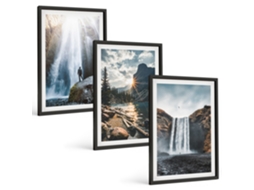 Quadros Decorativos Para Parede Cachoeiras, Montanhas, Paisagens, Natureza Moldura Preta Pinturas De Quarto Espelharte (3 Piezas De 40x60 Cm)