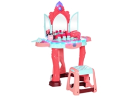 Toucador Infantil Com Banco Espelho Luz Música E 18 Acessórios 57x34x76 Cm Multicor