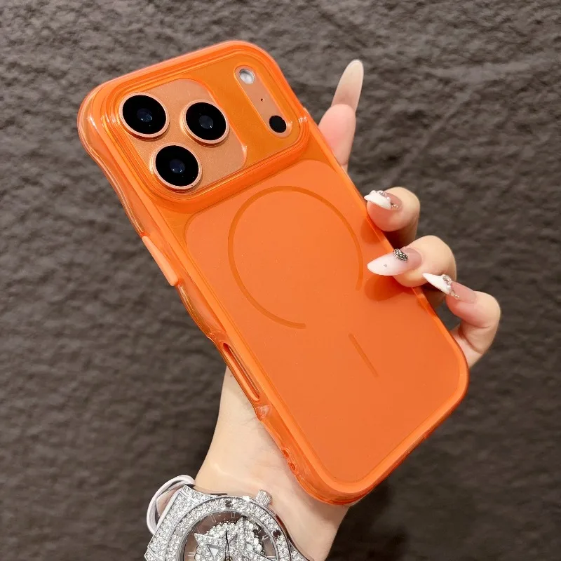 Capa De Celular Ultrafina E Macia Com Textura Ondulada Fosca (iphone 17 Laranja), Silicone Transparente.