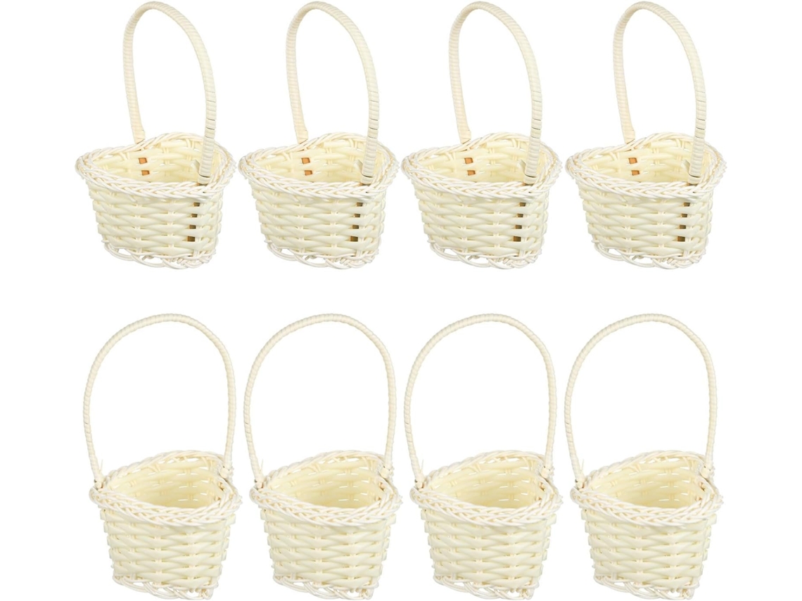 Conjunto De 10 Cestos De Vime Com Alça, Em Plástico Decorativo.