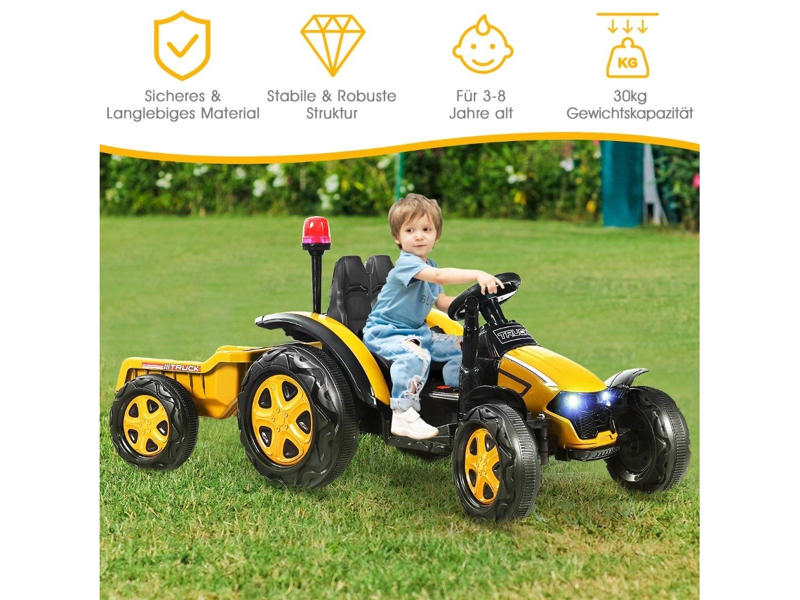 Trator Elétrico Infantil 12v Com Controle Remoto 2.4g E Reboque Removível