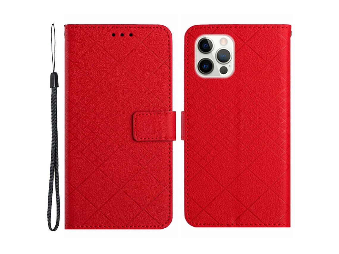 Capa Em Couro Pu Textura De Lichia Para Apple Iphone 16 Pro Max - Vermelho